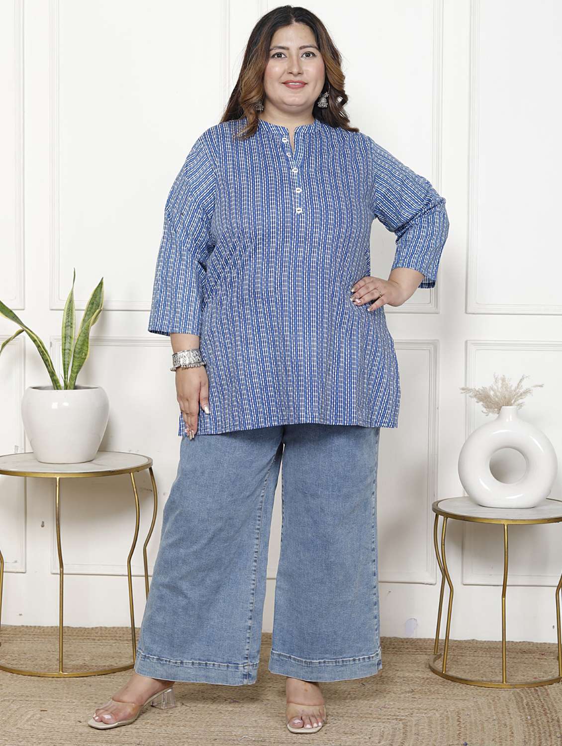 women plus size three quarter sleeve straight kurti