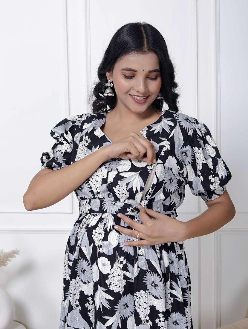 women printed puff sleeve maternity wear dress - 22076695 -  Standard Image - 3