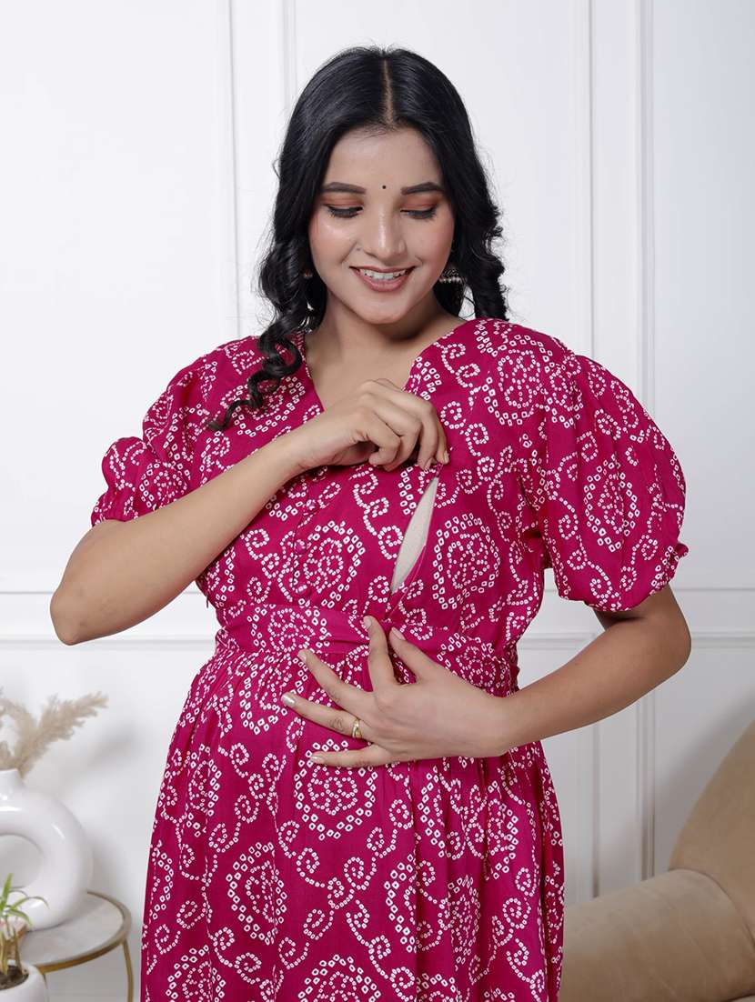 women printed puff sleeve maternity wear dress - 22076698 -  Standard Image - 3