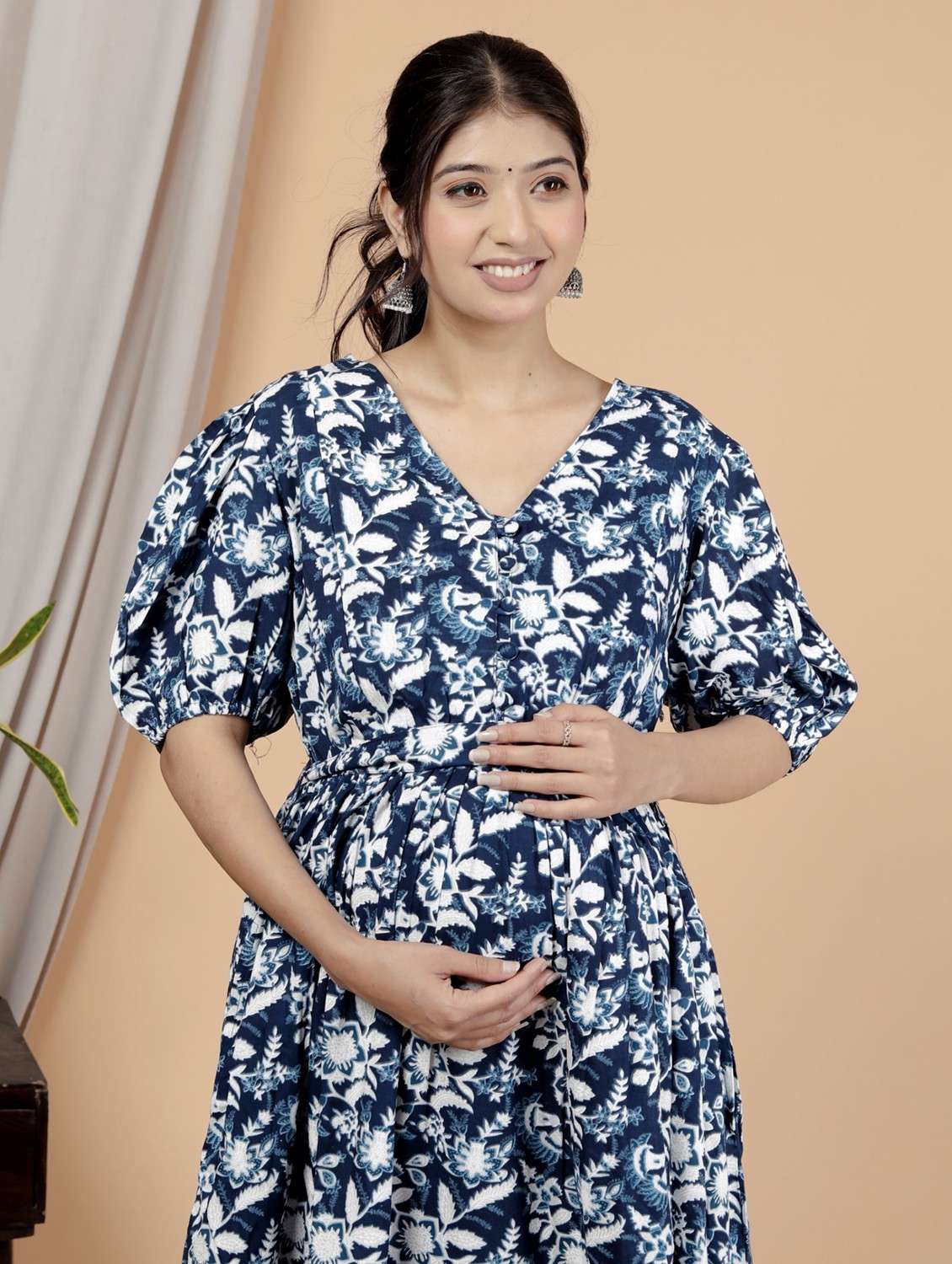 Women Printed Puff Sleeve Maternity Wear Dress - 22076699 -  Standard Image - 3