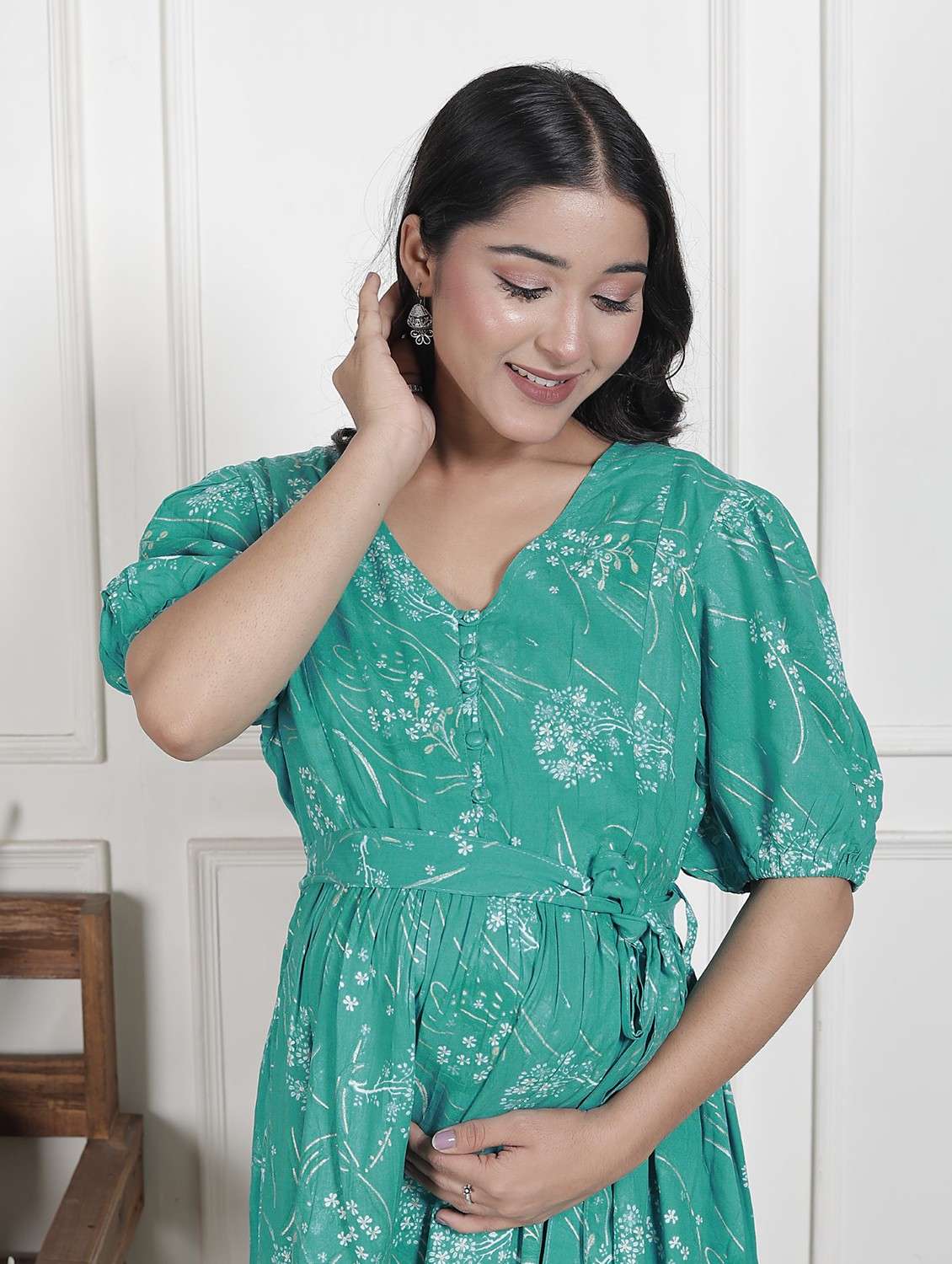 women printed puff sleeve maternity wear dress - 22076703 -  Standard Image - 3