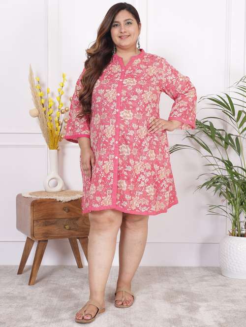 women plus size printed long sleeve a-line dress - 22076714 - Standard Image - 0