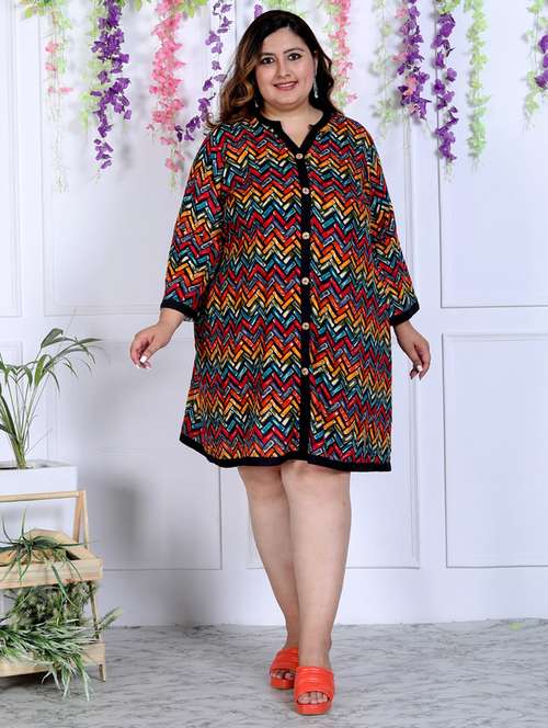 women plus size printed long sleeve a-line dress - 22076715 - Standard Image - 0