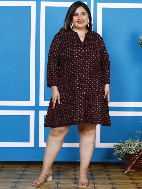 women plus size printed long sleeve a-line dress - 22076716 - Standard Image - 0