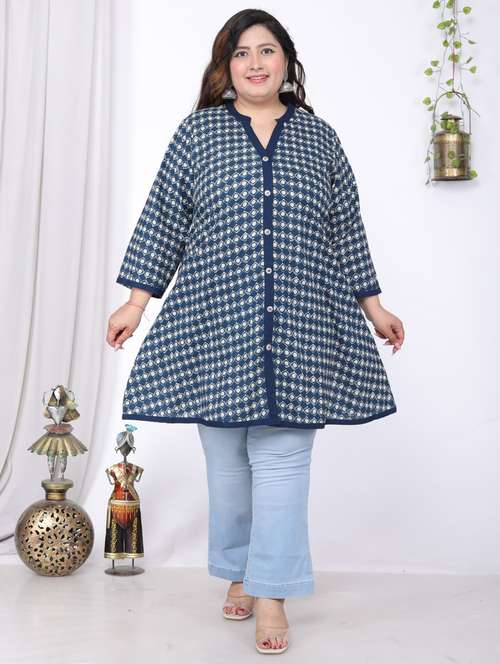 women plus size printed long sleeve a-line kurti - 22076721 -  Standard Image - 0