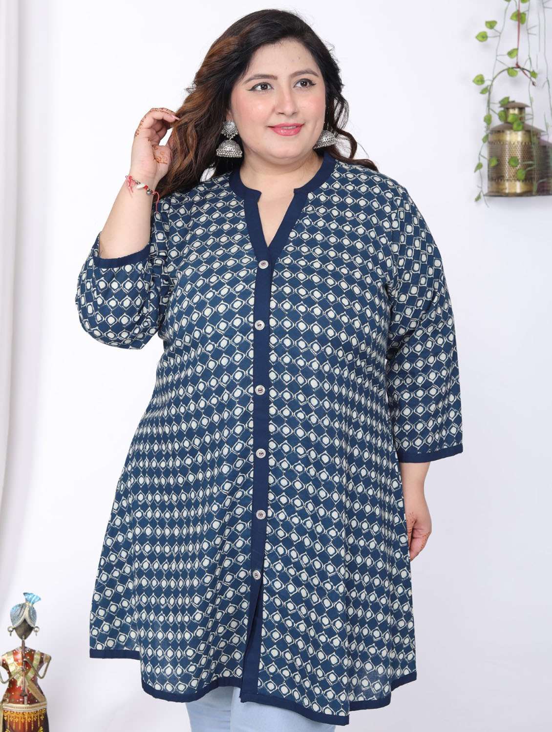 women plus size printed long sleeve a-line kurti - 22076721 - Standard Image - 3