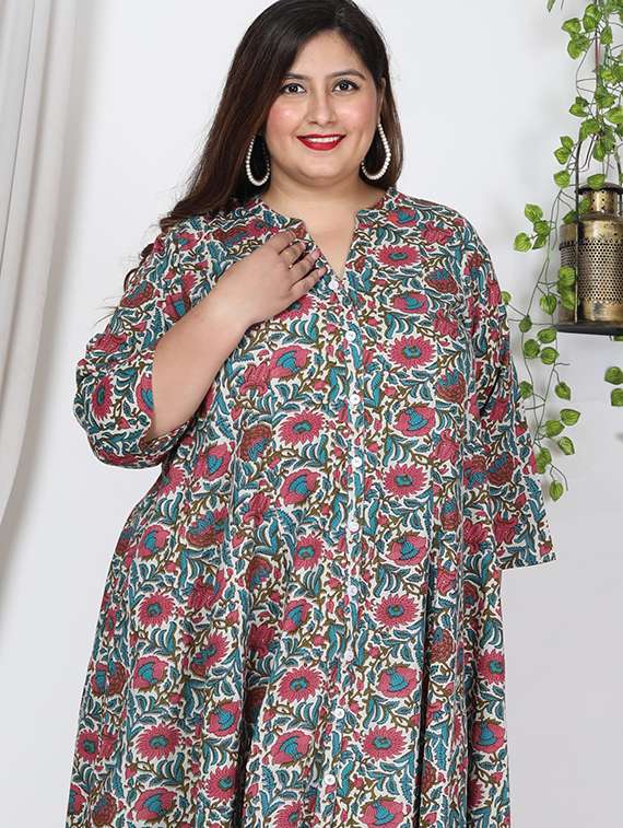 women printed three quarter sleeve flared kurta - 22076724 -  Standard Image - 3