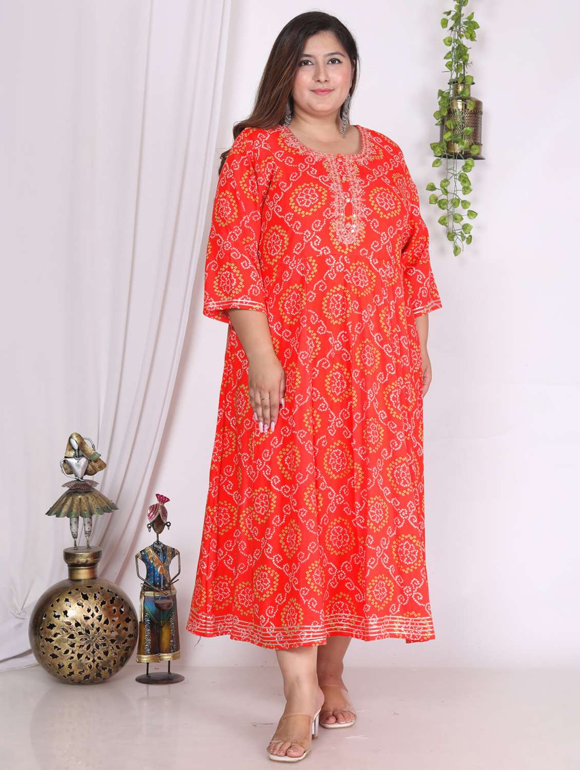 women plus size printed mandarin neck dress