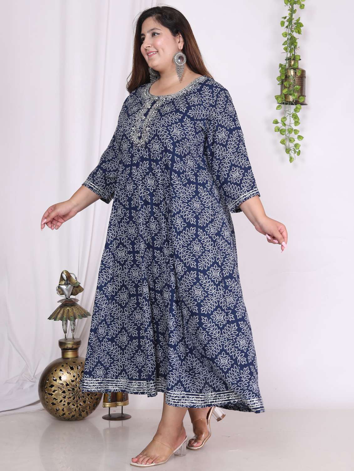 women printed three quarter sleeve a-line dress