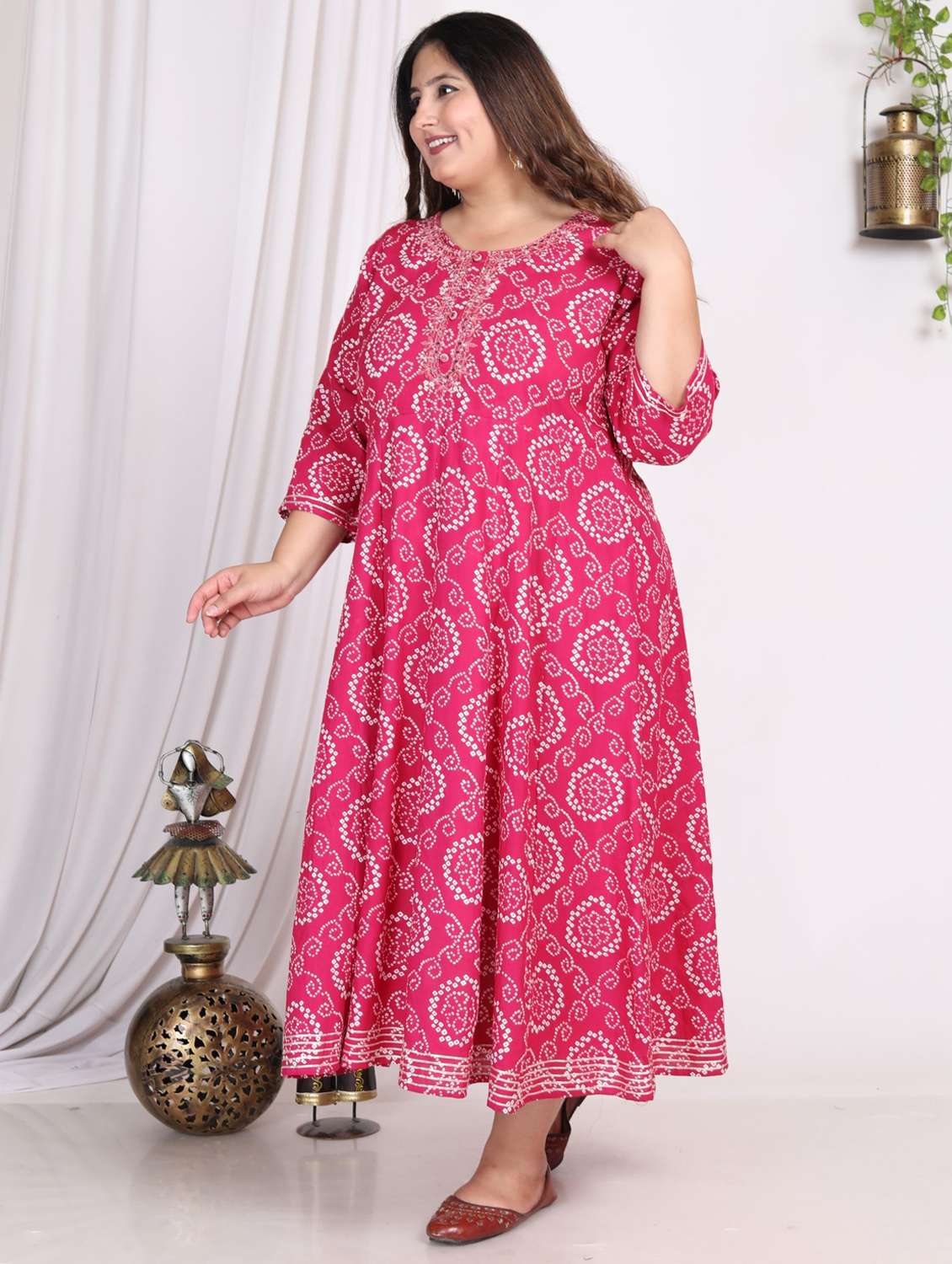 women printed three quarter sleeve a-line dress