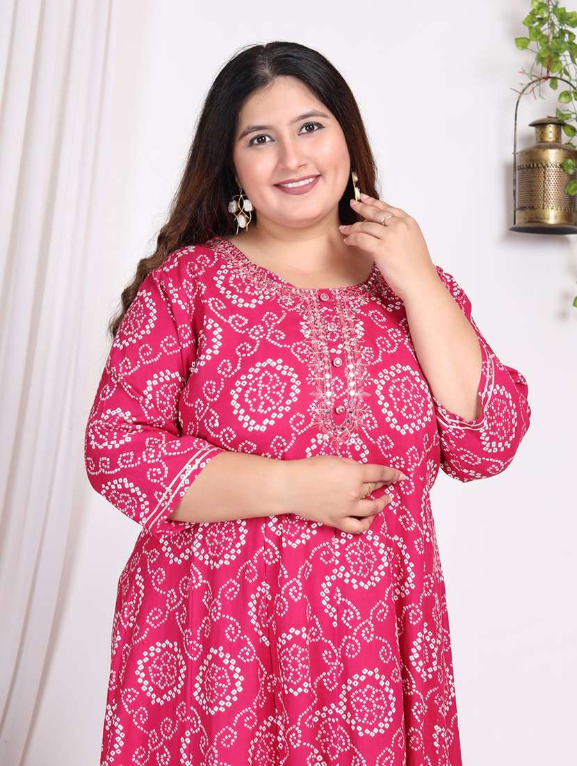 women printed three quarter sleeve a-line dress - 22076728 -  Standard Image - 3