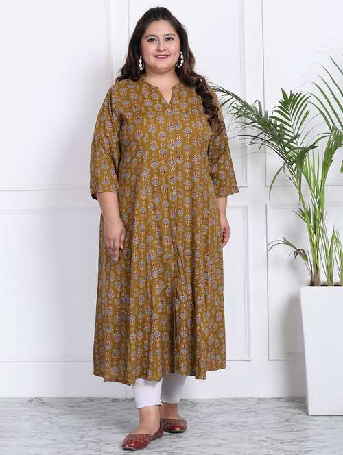 women printed three quarter sleeve flared kurta - 22076734 -  Standard Image - 0