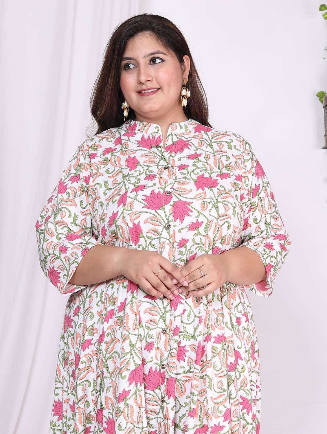 women printed three quarter sleeve flared dress - 22076736 -  Standard Image - 3