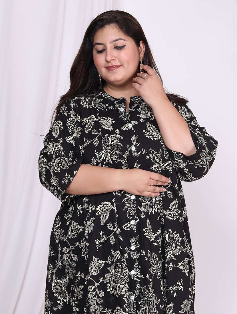 women printed three quarter sleeve flared dress - 22076738 -  Standard Image - 3