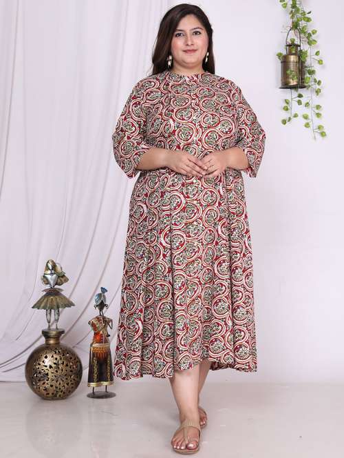 women printed three quarter sleeve flared dress - 22076741 -  Standard Image - 0