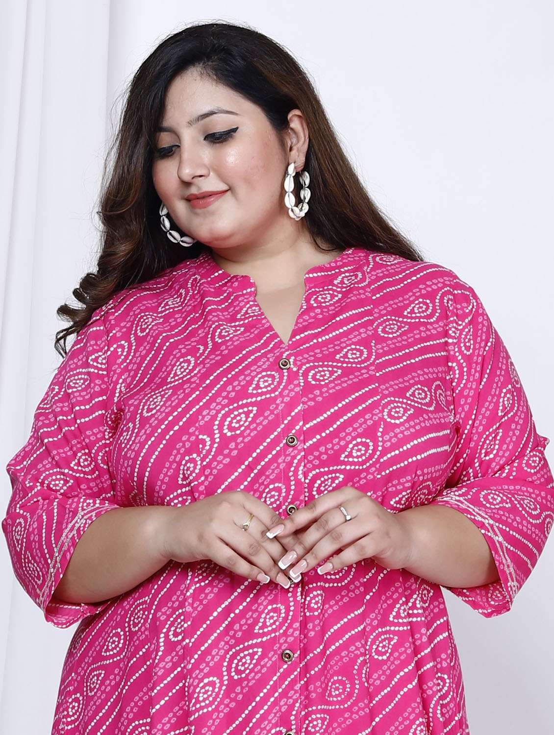 women printed three quarter sleeve flared dress - 22076744 -  Standard Image - 3