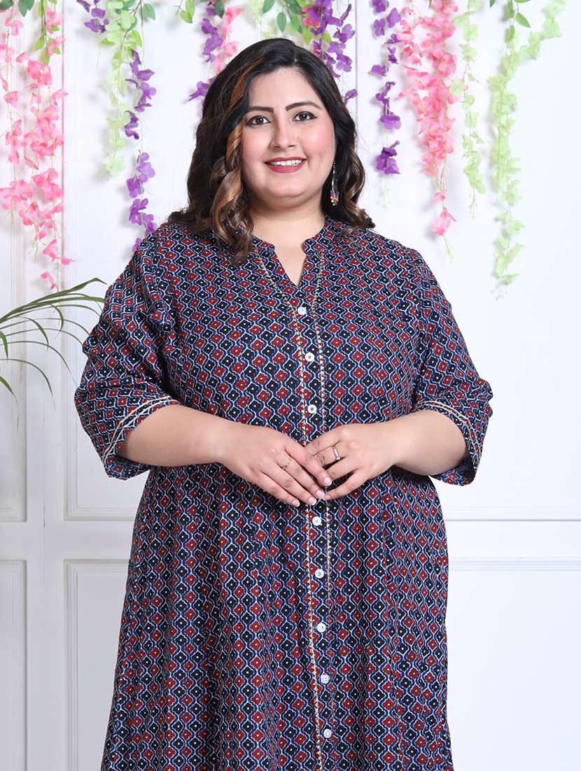 women printed three quarter sleeve flared dress - 22076747 -  Standard Image - 3