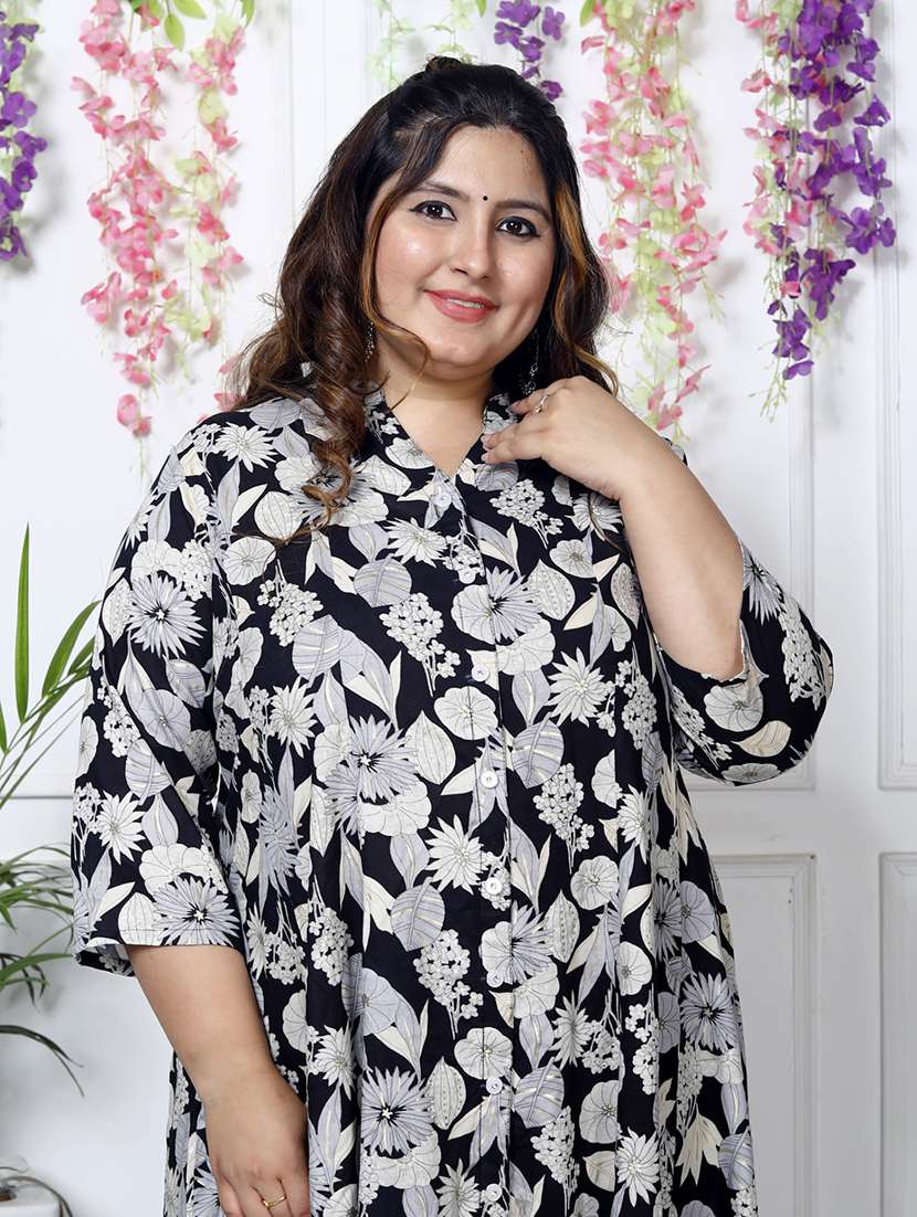 women plus size printed three quarter sleeve dress - 22076751 - Standard Image - 3