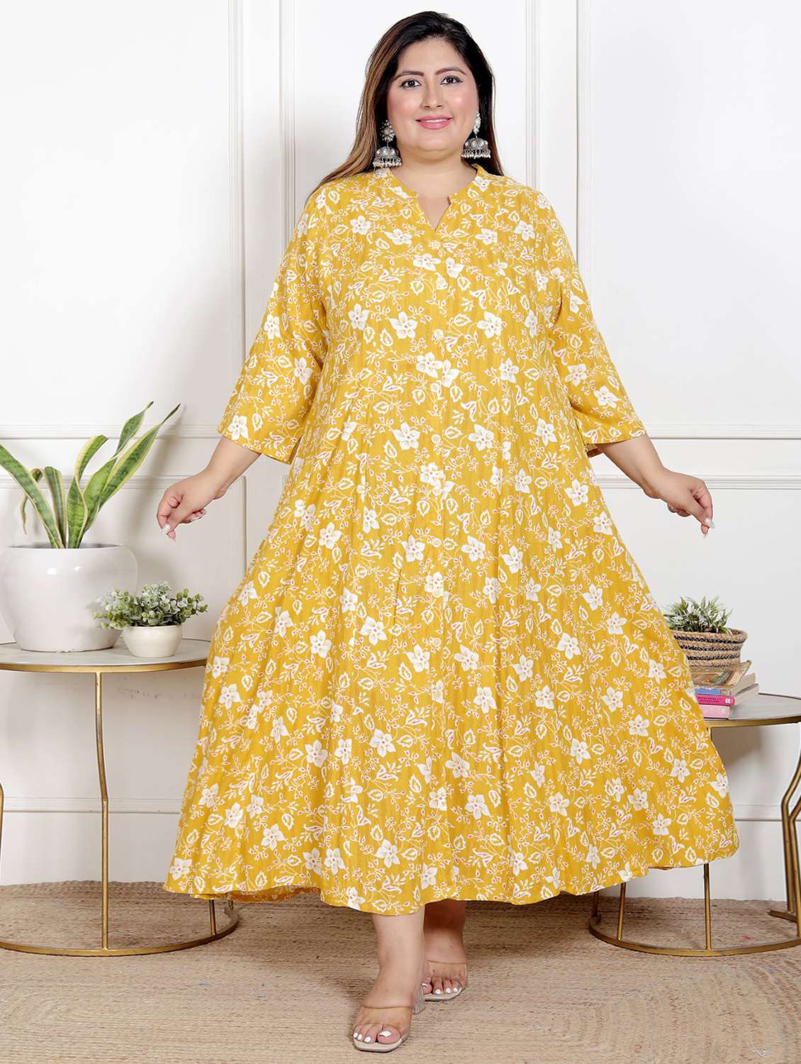 women plus size printed three quarter sleeve dress - 22076759 -  Zoom Image - 0
