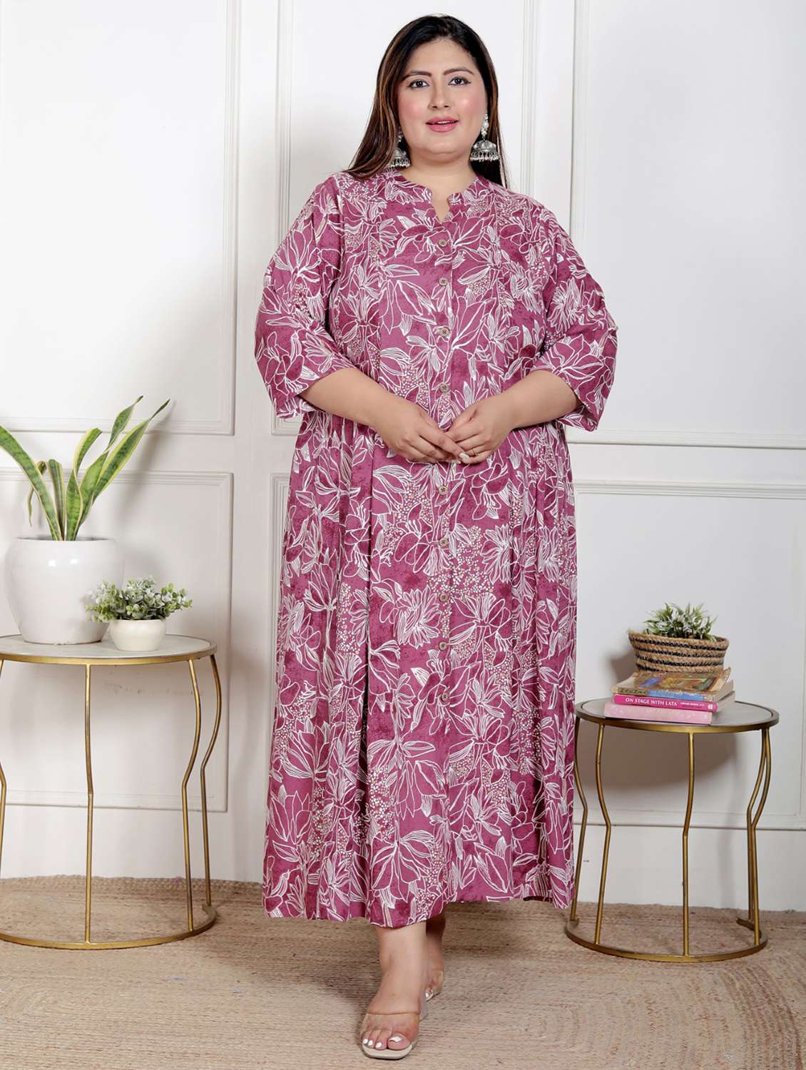 women plus size printed three quarter sleeve dress - 22076760 -  Zoom Image - 0