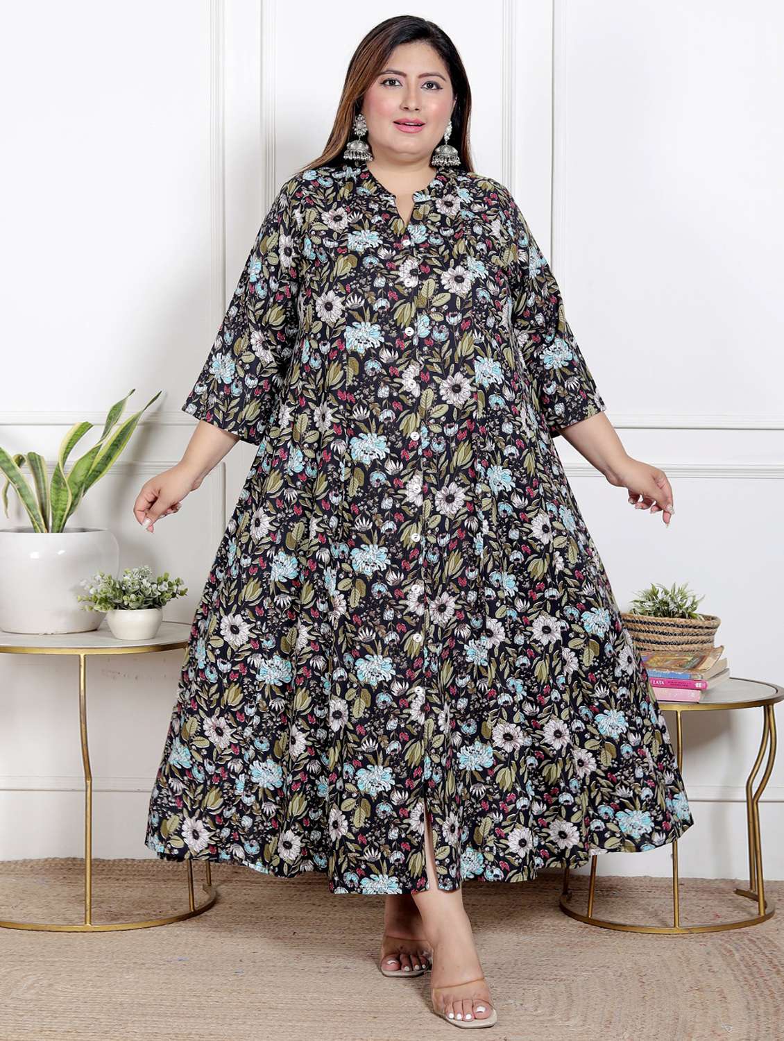women plus size printed three quarter sleeve dress - 22076761 -  Zoom Image - 0