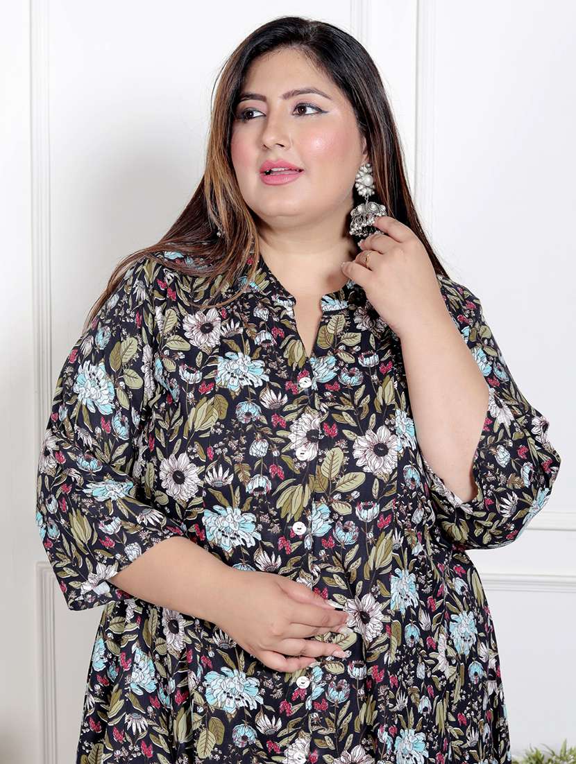women plus size printed three quarter sleeve dress - 22076761 - Standard Image - 3