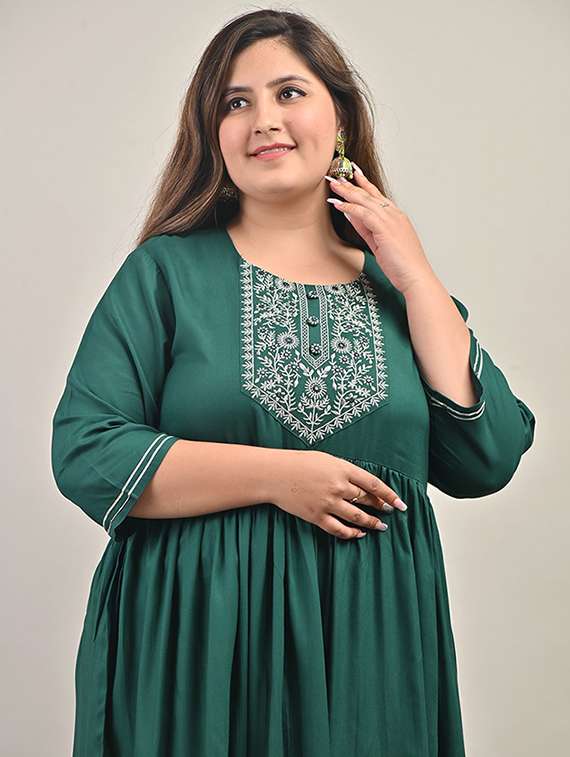 women embroidered three quarter sleeve a-line dress - 22076763 -  Standard Image - 3