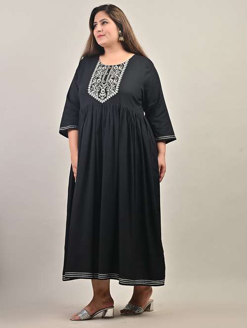 women embroidered three quarter sleeve a-line dress - 22076764 -  Standard Image - 0