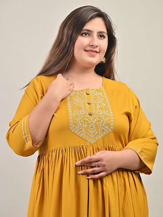 women embroidered three quarter sleeve a-line dress - 22076766 -  Standard Image - 3