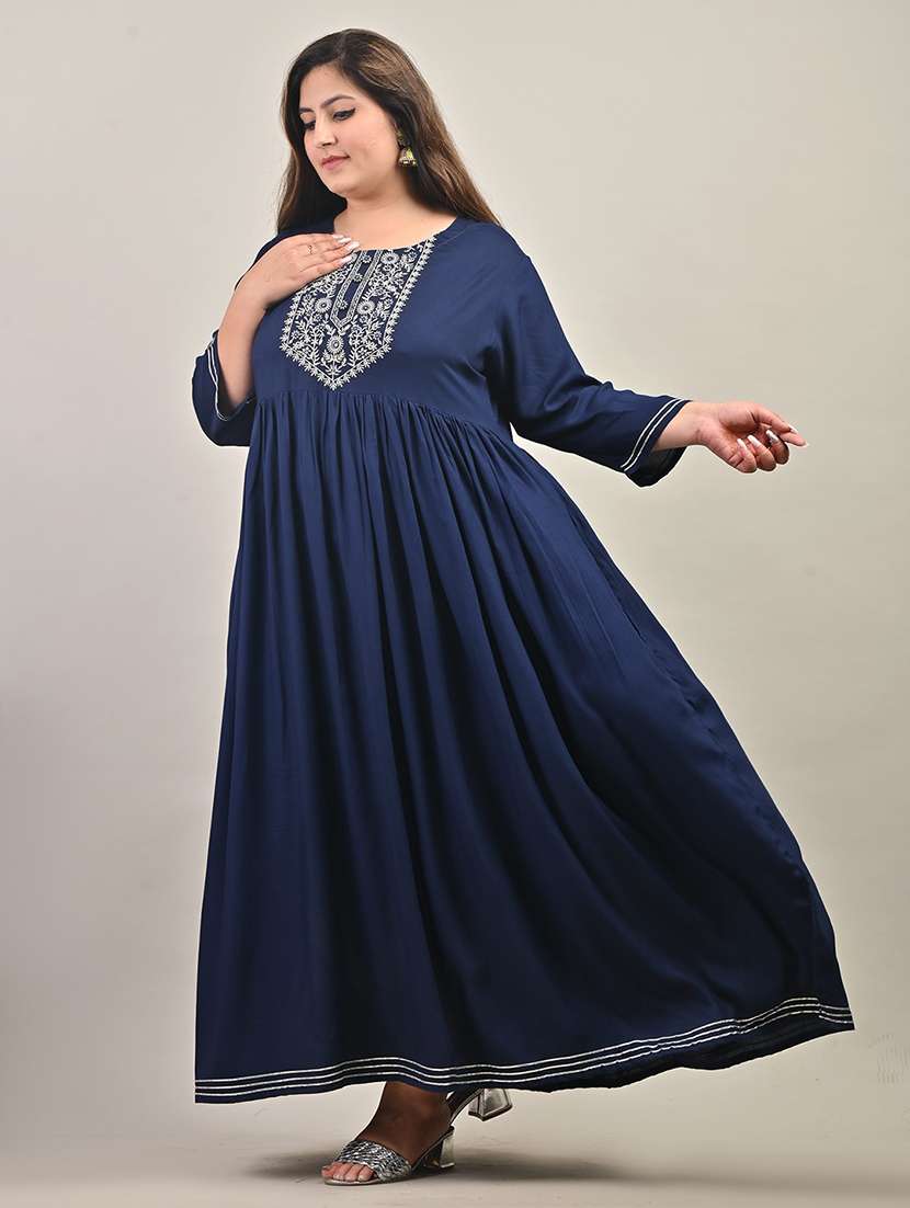 women embroidered three quarter sleeve a-line dress