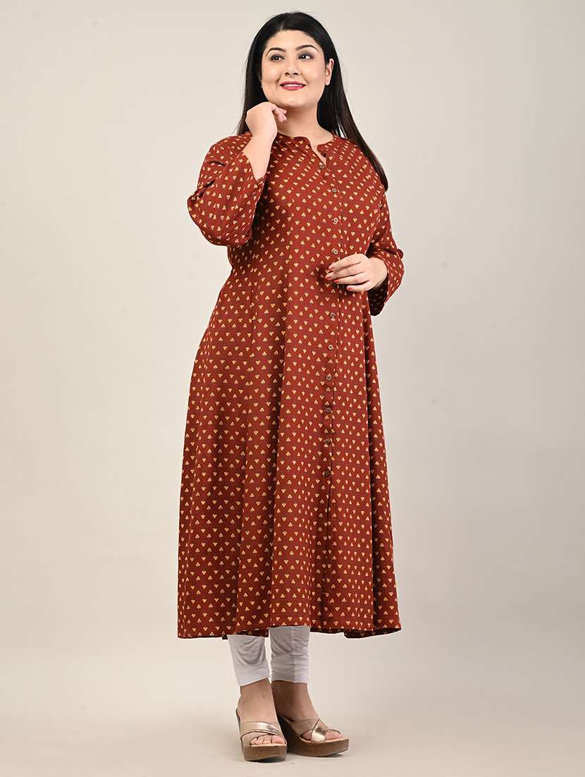 women printed three quarter sleeve a-line kurta