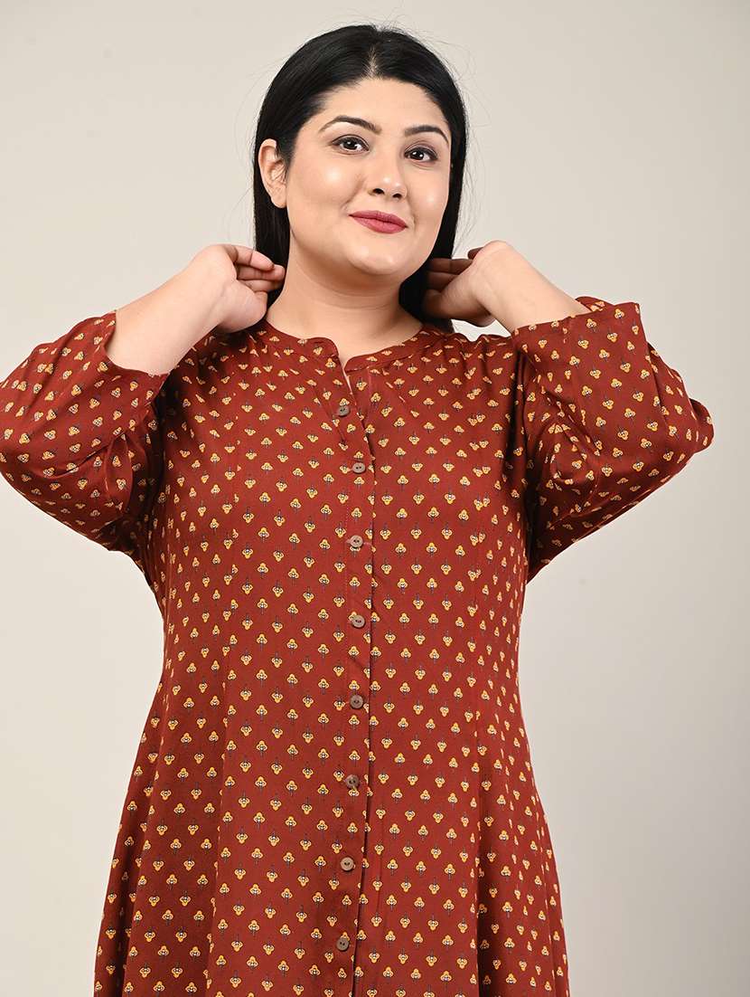 women printed three quarter sleeve a-line kurta - 22076769 -  Standard Image - 3
