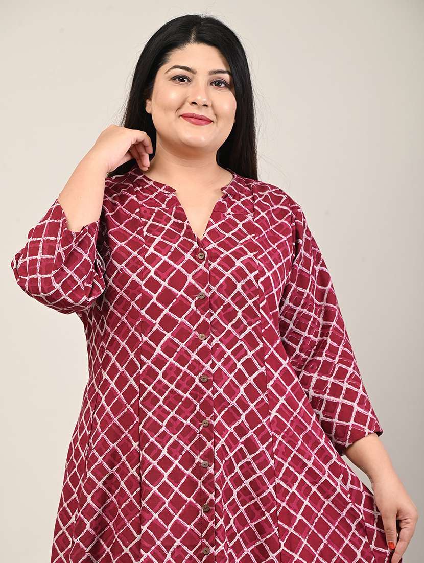 women printed three quarter sleeve a-line kurta - 22076770 -  Standard Image - 3