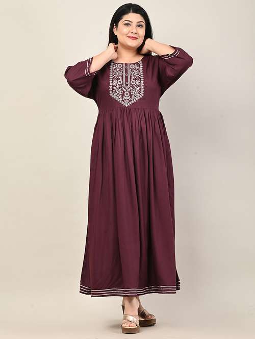 women plus size embroidered three quarter sleeve dress - 22076773 -  Standard Image - 0