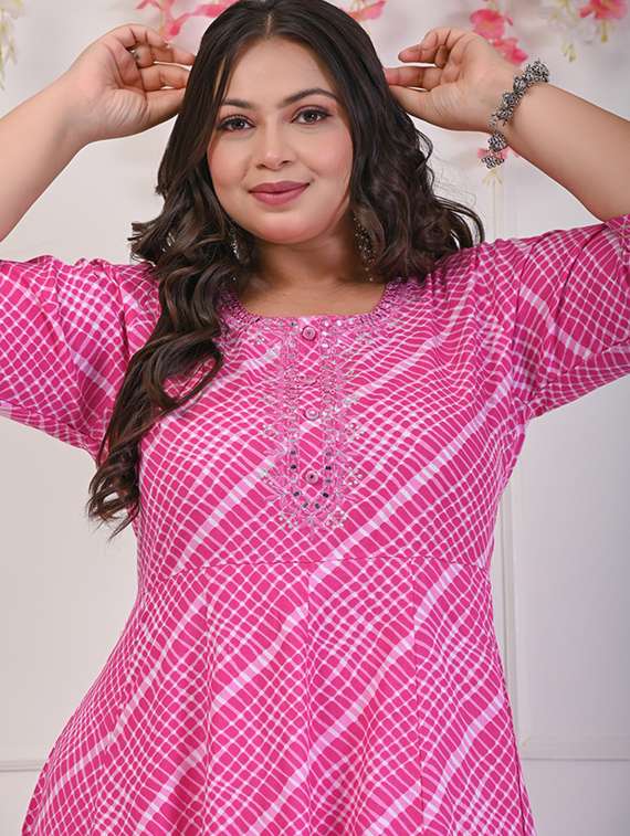 women printed three quarter sleeve a-line kurta - 22076779 -  Standard Image - 3