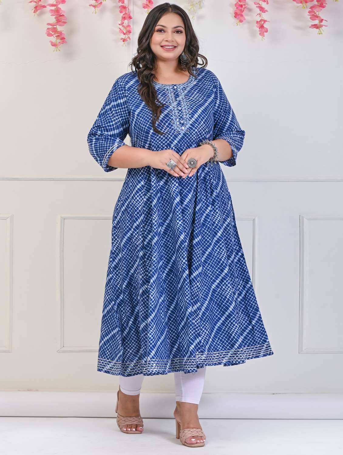 women printed three quarter sleeve flared kurta - 22076781 -  Zoom Image - 0