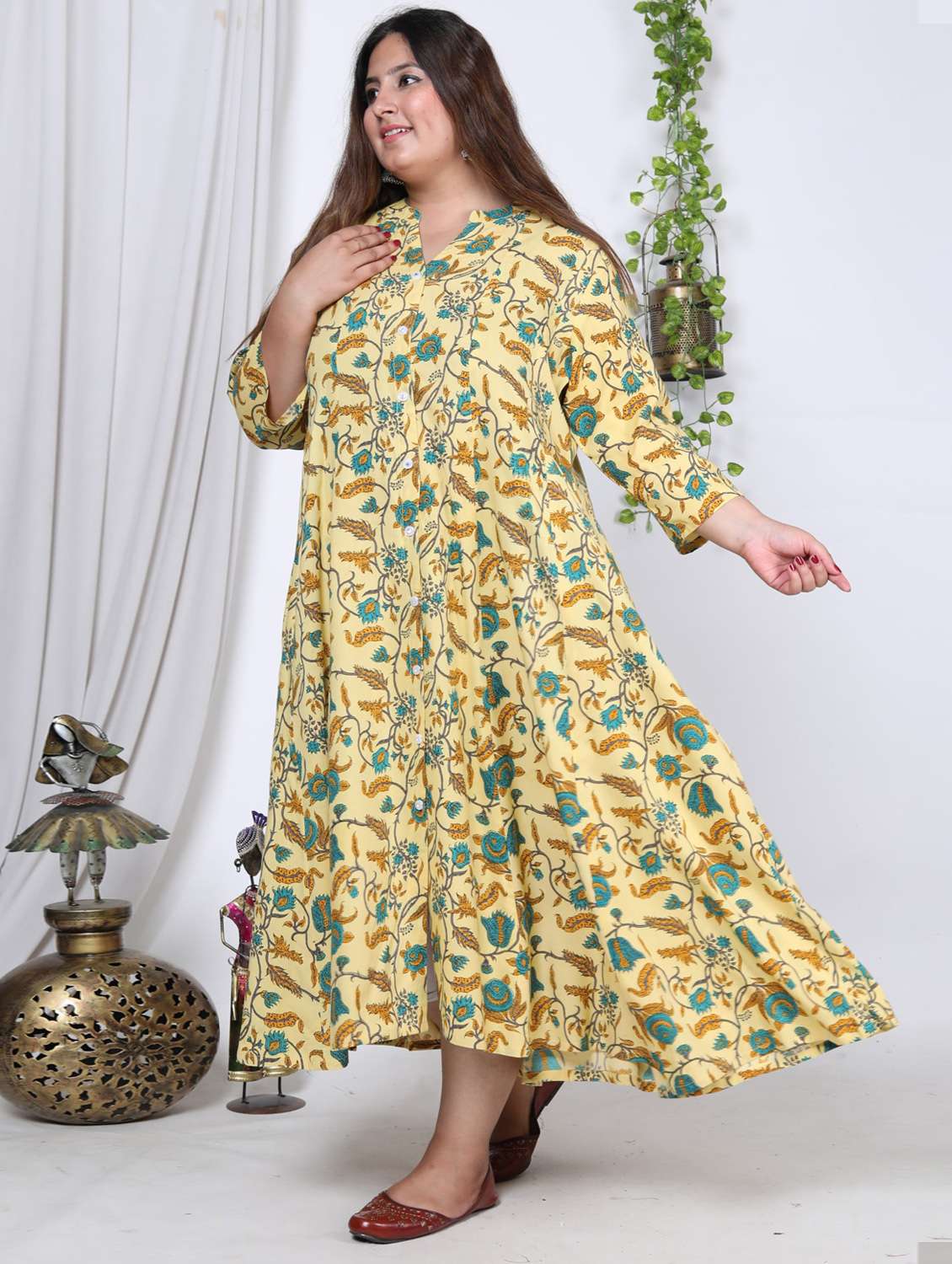 women plus size printed three quarter sleeve dress