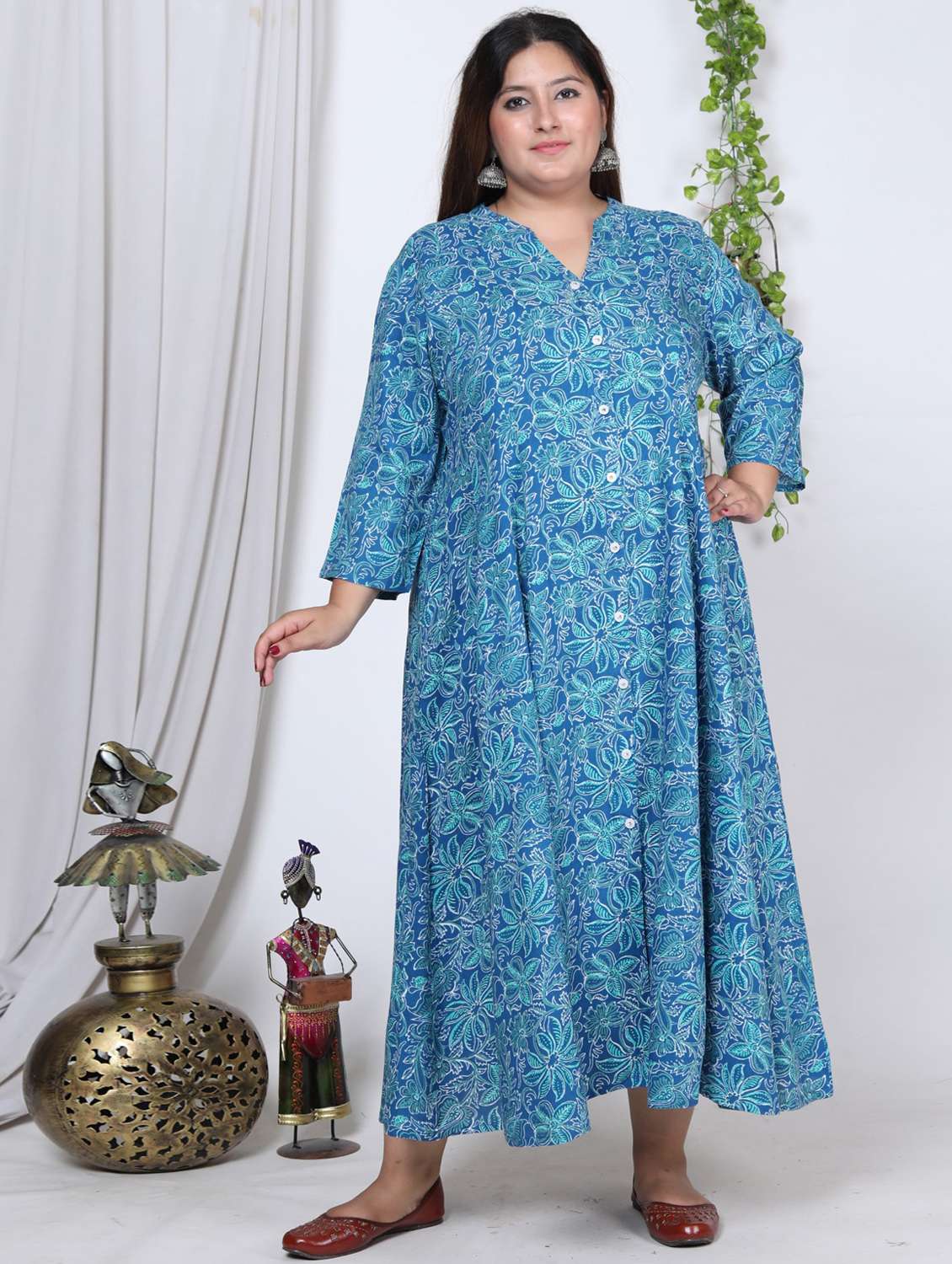 women plus size printed three quarter sleeve dress