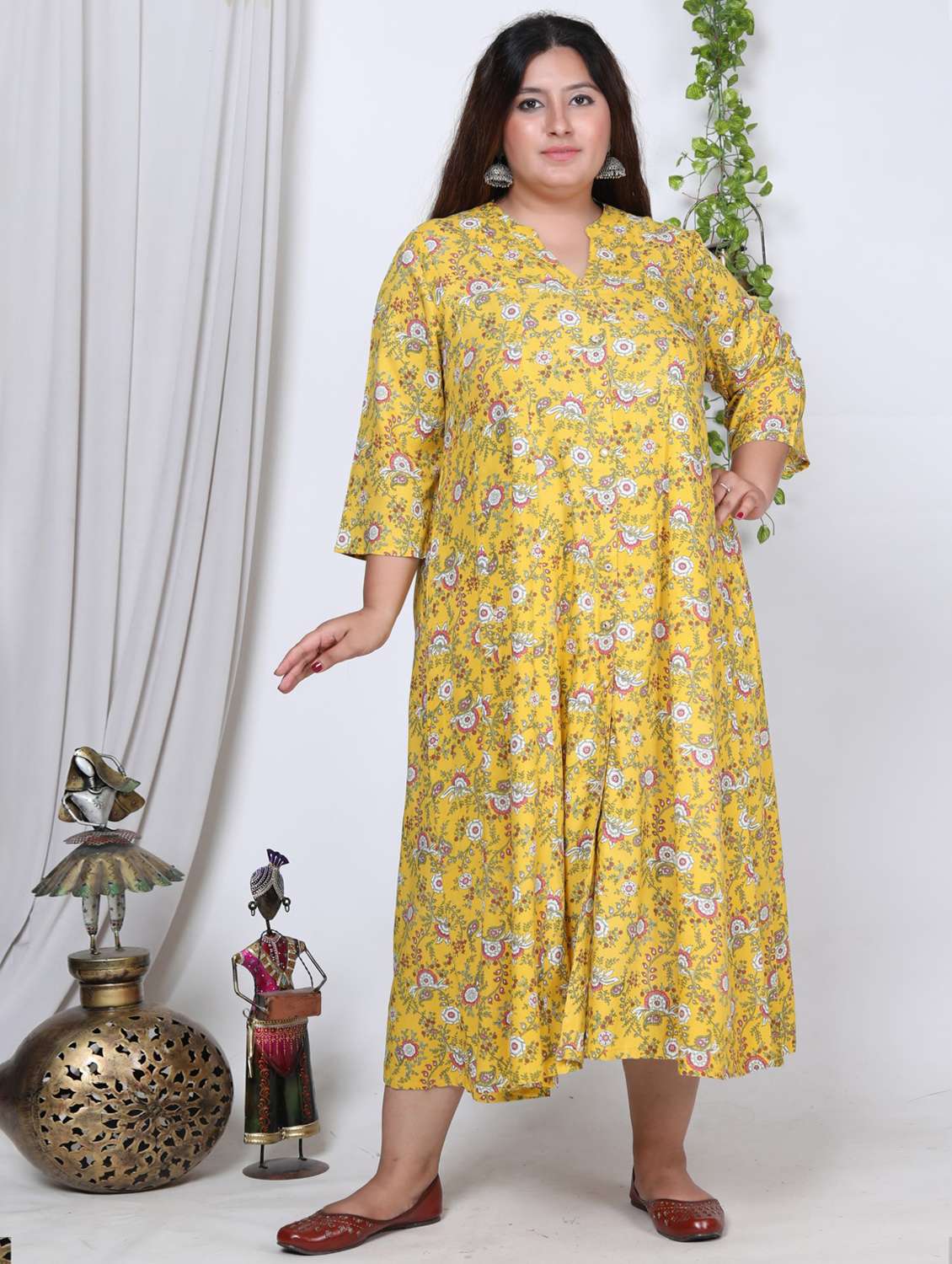 women plus size printed three quarter sleeve dress