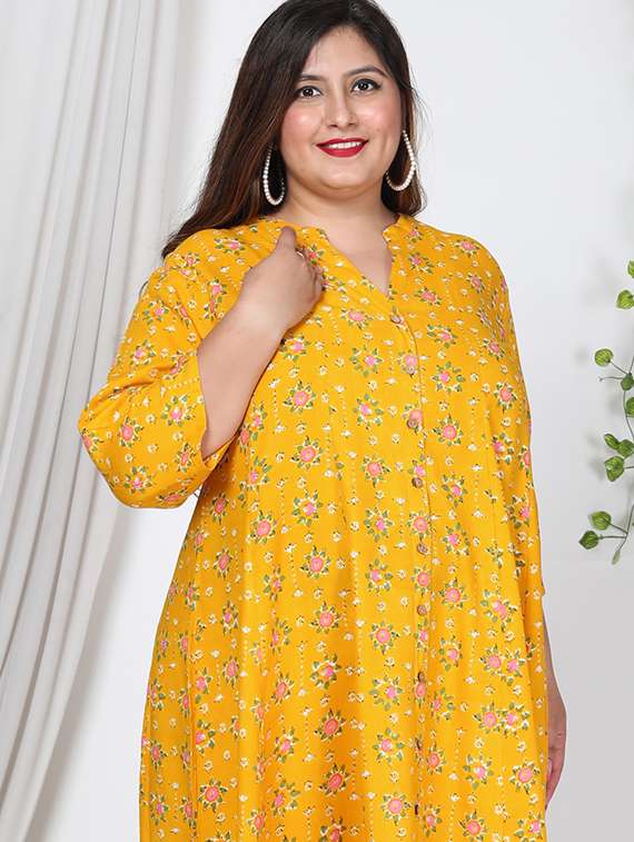 women printed three quarter sleeve flared kurta - 22076785 -  Standard Image - 3