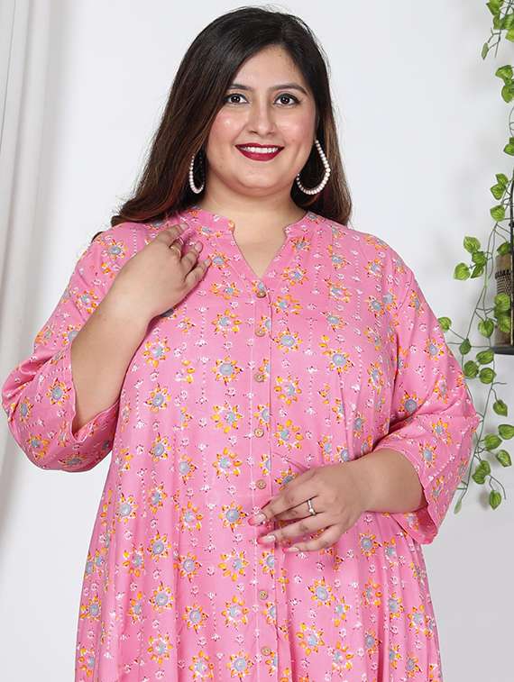 women printed three quarter sleeve flared kurta - 22076787 -  Standard Image - 3