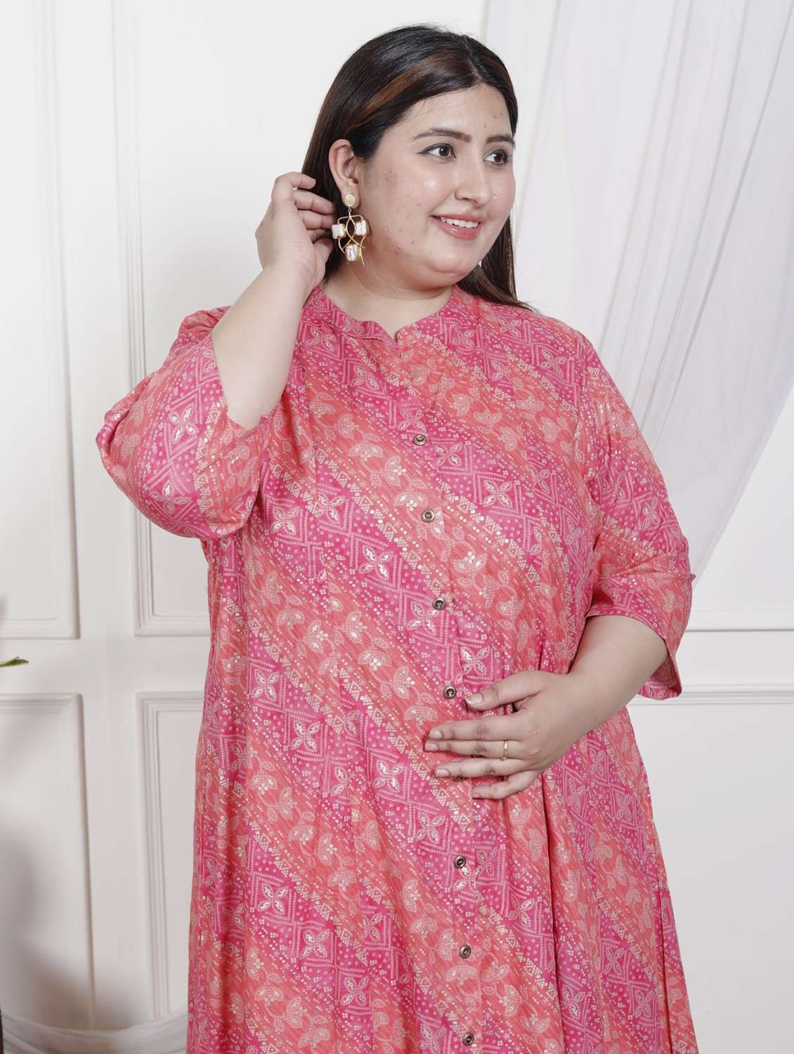 women plus size printed three quarter sleeve dress - 22076789 -  Standard Image - 3