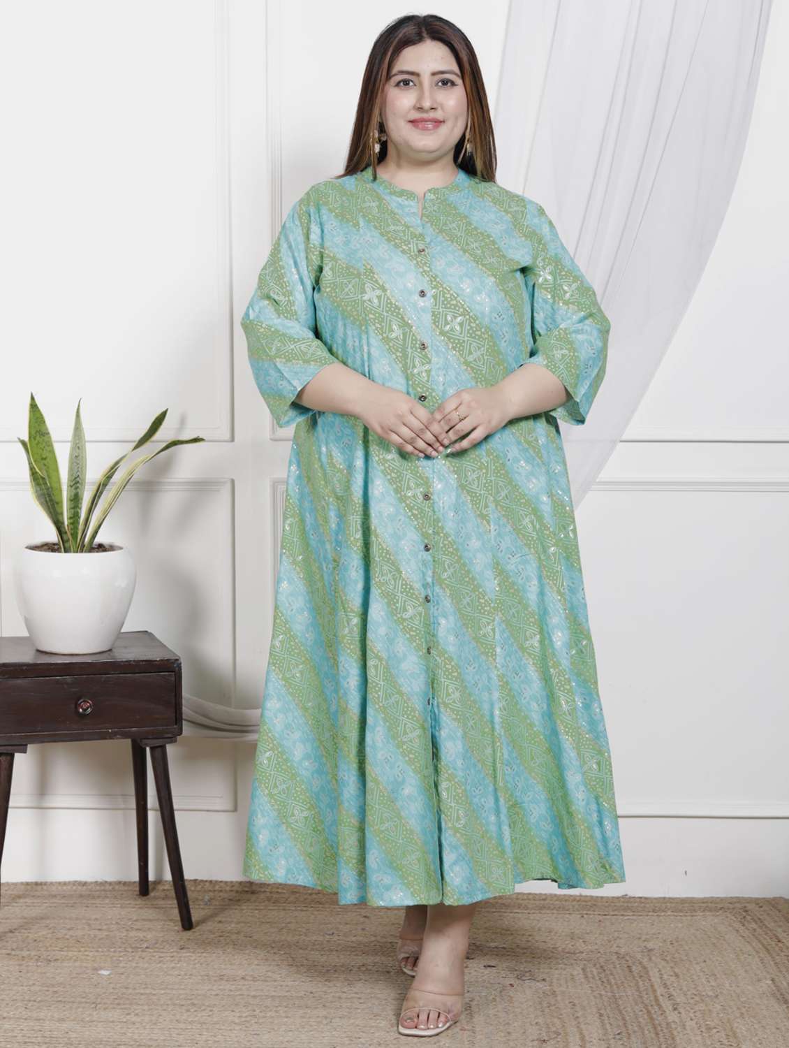 women plus size printed three quarter sleeve dress