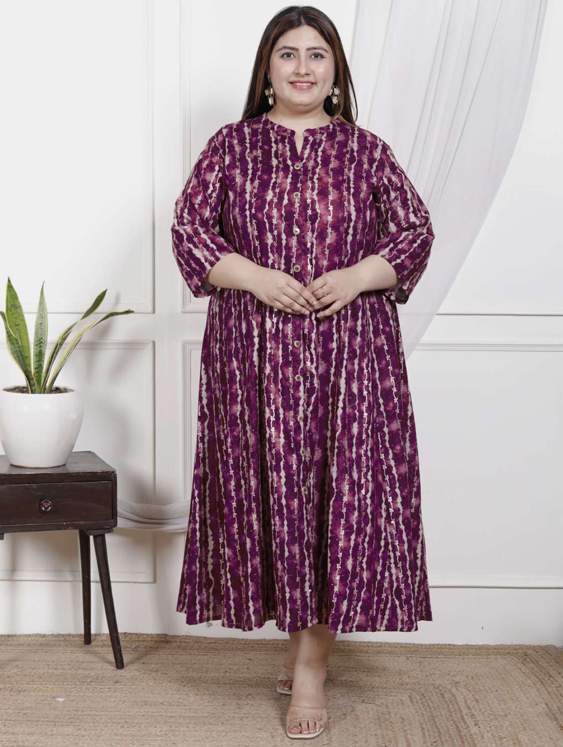 women plus size printed three quarter sleeve dress