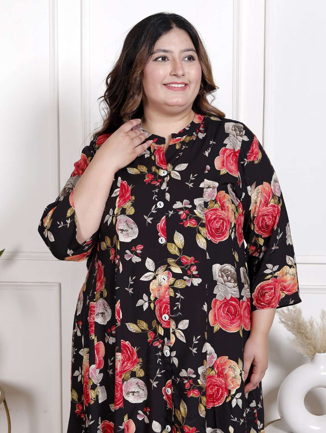 women plus size printed three quarter sleeve dress - 22076801 -  Standard Image - 3