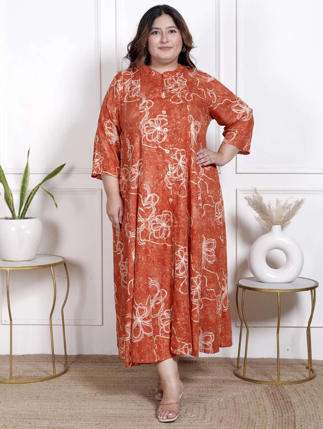 women plus size printed three quarter sleeve dress - 22076803 -  Zoom Image - 0