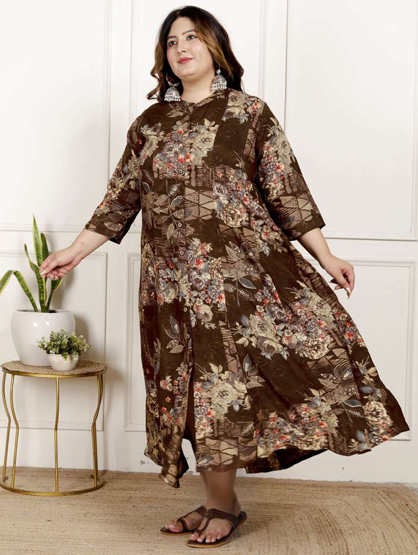 women plus size printed three quarter sleeve dress