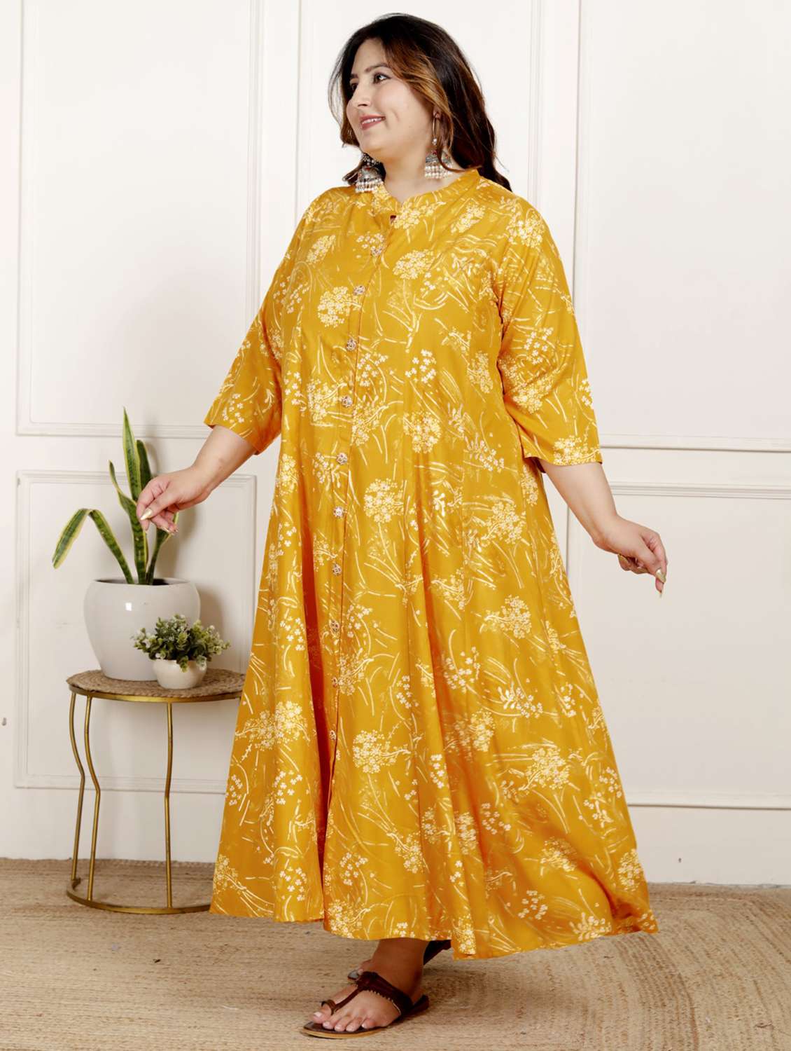 women plus size printed three quarter sleeve dress