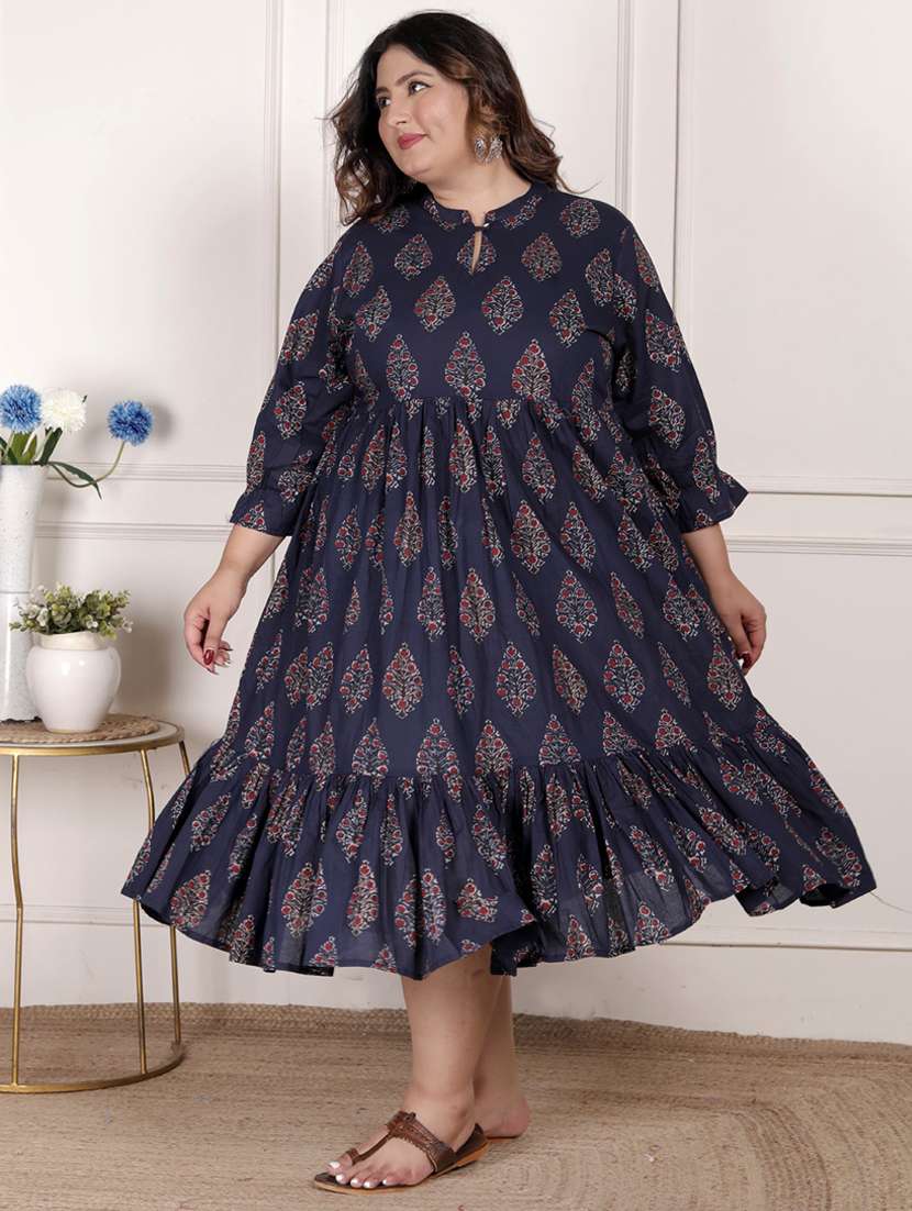 women plus size printed three quarter sleeve dress - 22076809 -  Zoom Image - 0