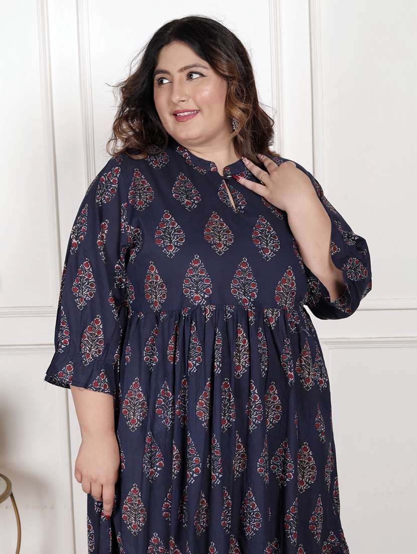 women plus size printed three quarter sleeve dress - 22076809 - Standard Image - 3